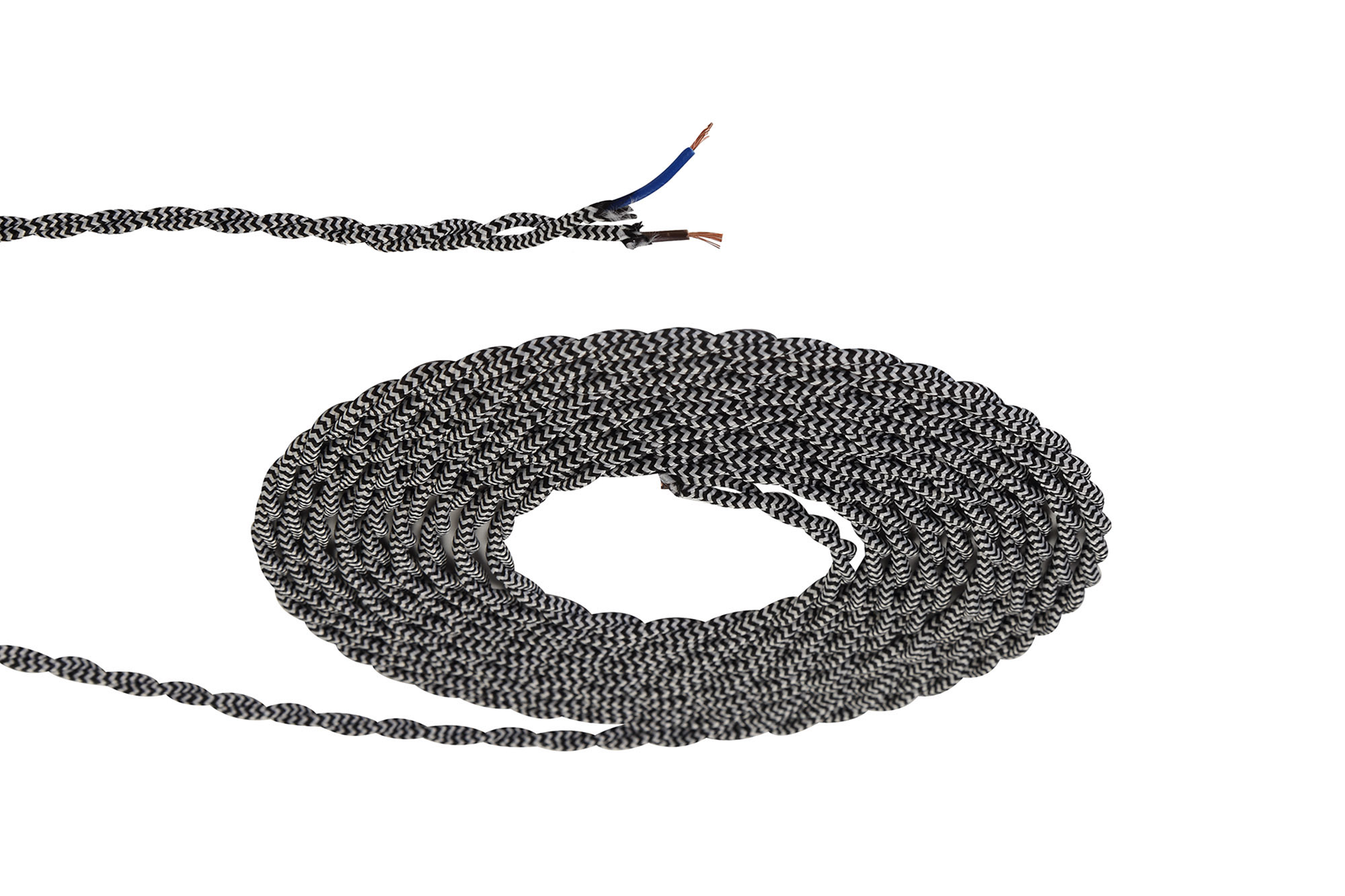 D0541  Cavo 1m Black/White Wave Braided Twisted 2 Core 0.75mm Cable